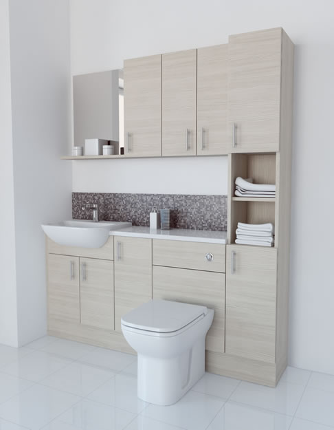 1700mm White Avola with Wall Units and Tallboy