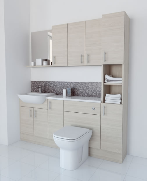 1800mm White Avola with Wall Units and Tallboy