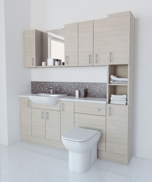 1900mm White Avola with Wall Units and Tallboy