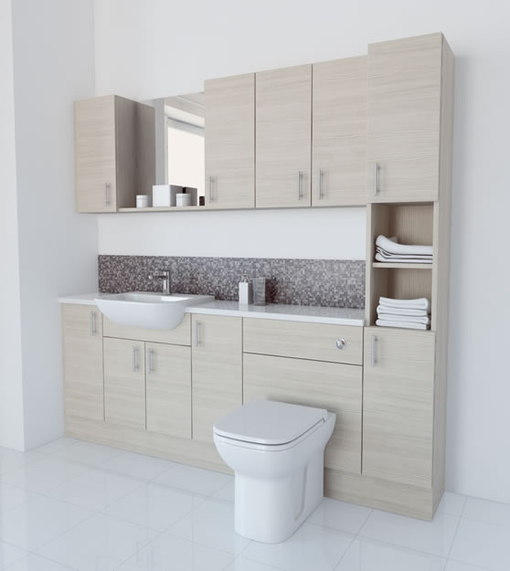 2100mm White Avola with Wall Units and Tallboy